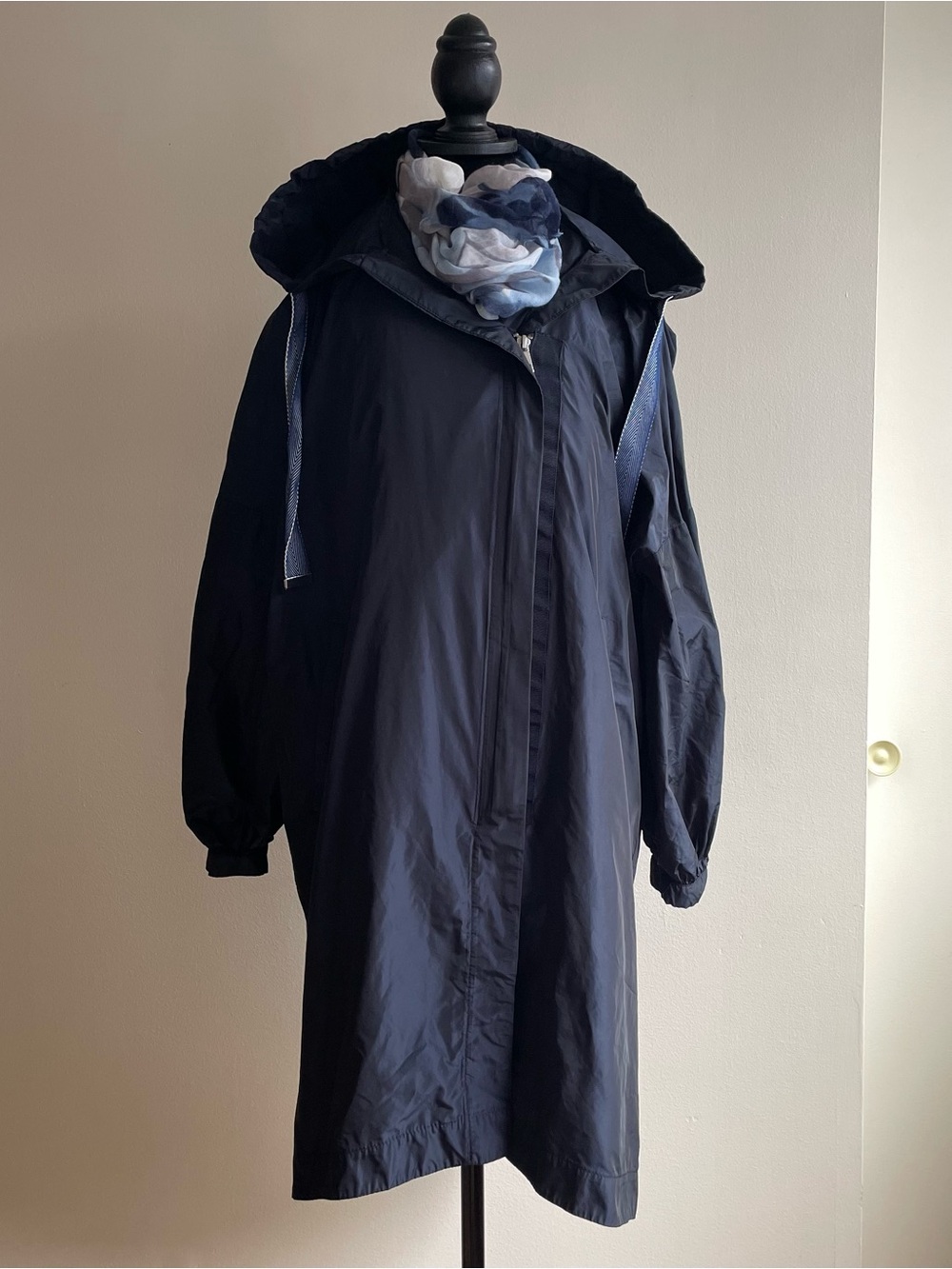 Navy Hooded Long Raincoat - Women